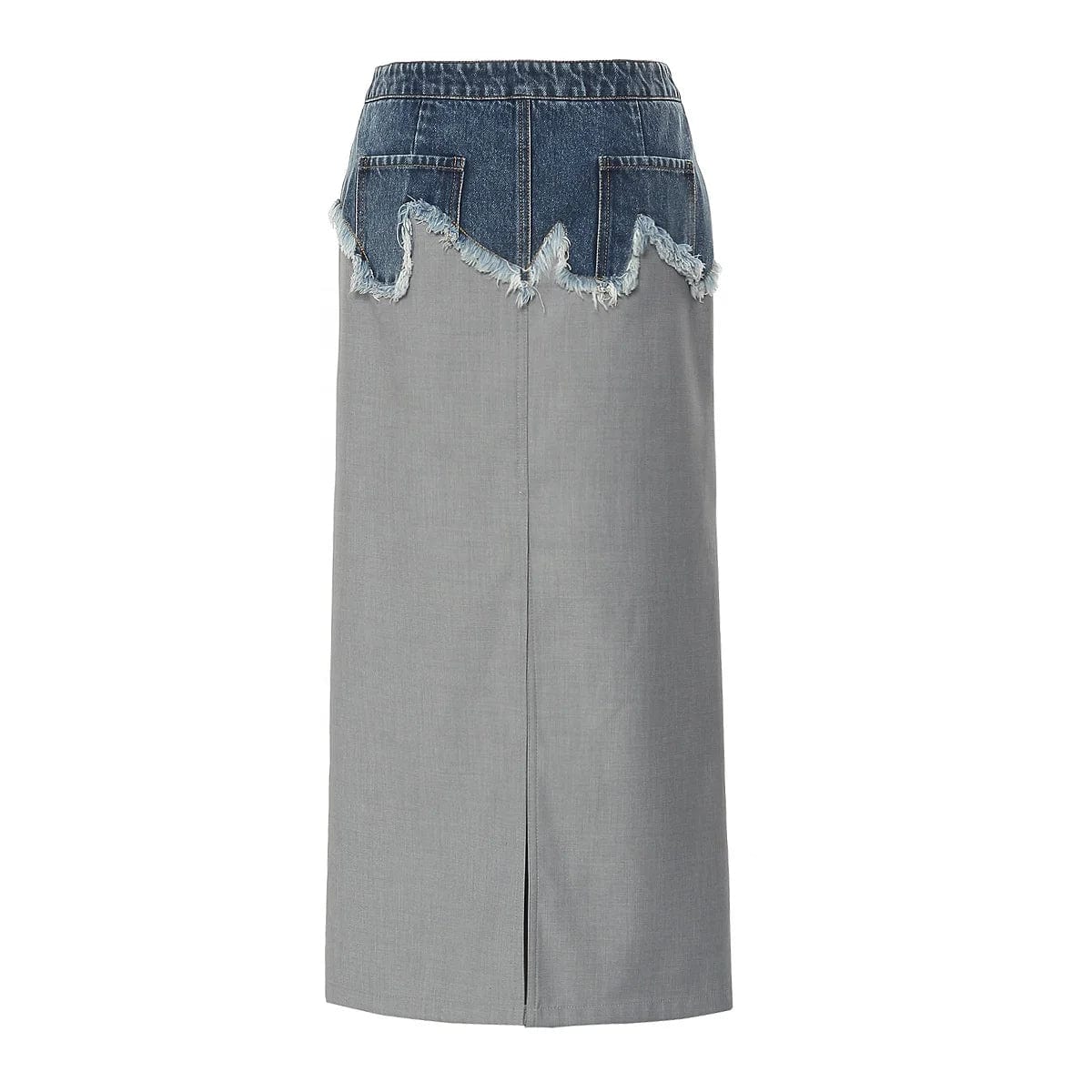 OUDINA High Waist Gray Zipper Patchwork Denim Pencil Straight Skirt Female Cargo Long Skirts For Women