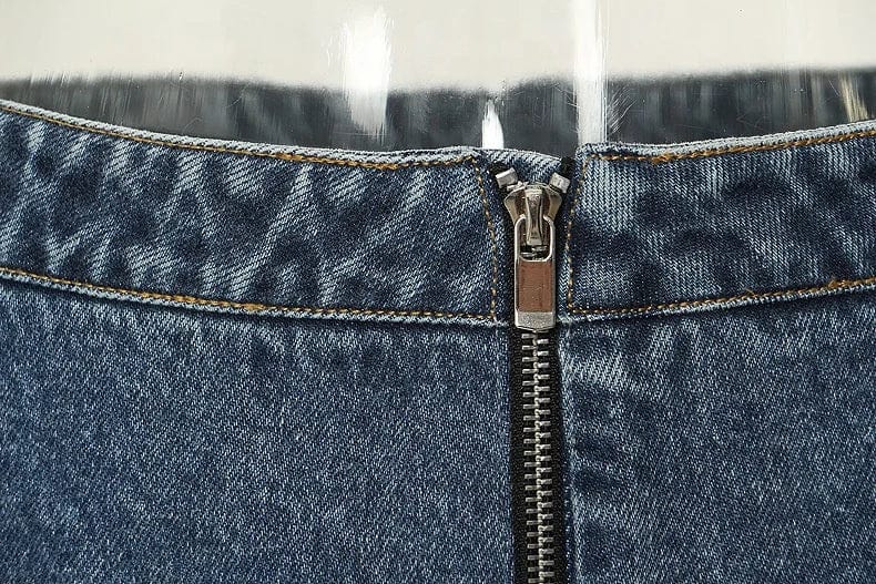 OUDINA High Waist Gray Zipper Patchwork Denim Pencil Straight Skirt Female Cargo Long Skirts For Women