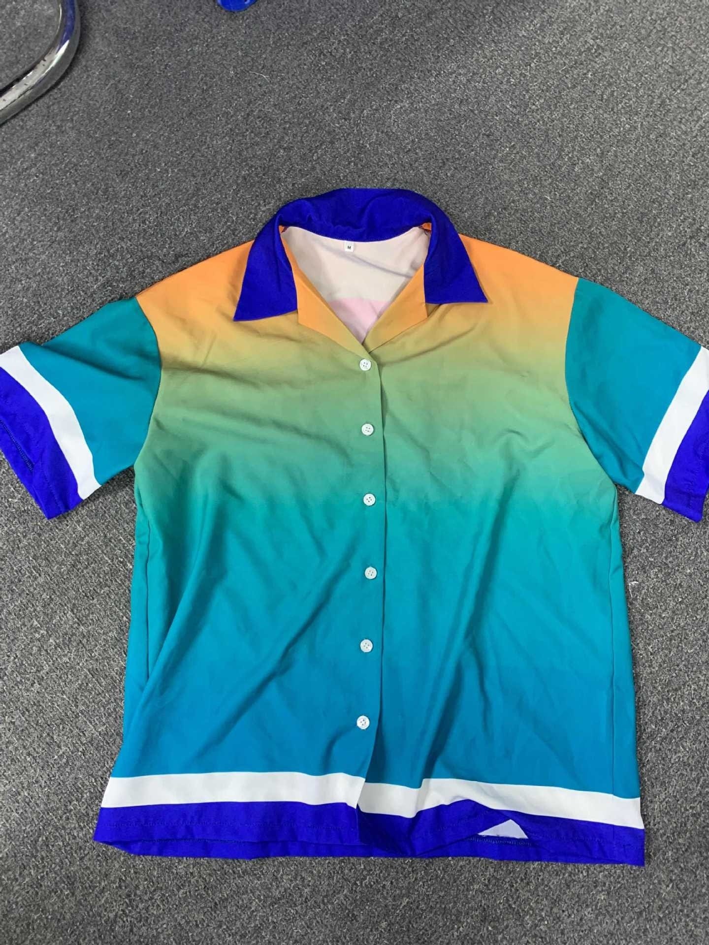 OUDINA Hot Sale Ladies Contrast Color Urban Print Lapel Single Breasted Loose Vacation Casual Shirt