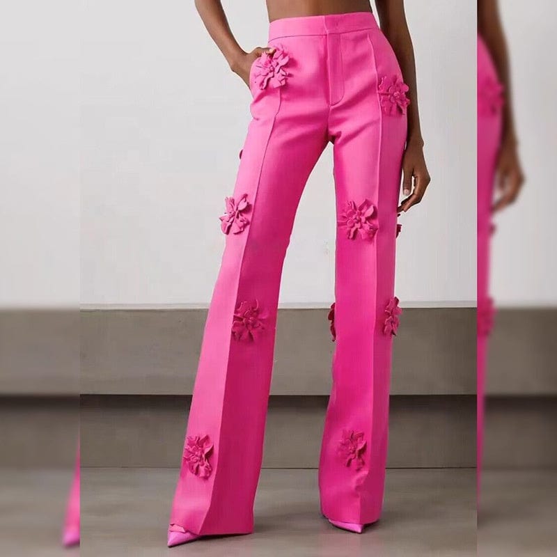 OUDINA Hot Sale New Fashion Three-dimensional Flower Decoration Trousers Ladies Coat Pant Suits Office Pants For Ladies
