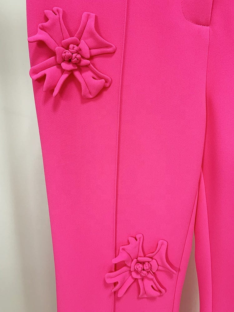 OUDINA Hot Sale New Fashion Three-dimensional Flower Decoration Trousers Ladies Coat Pant Suits Office Pants For Ladies