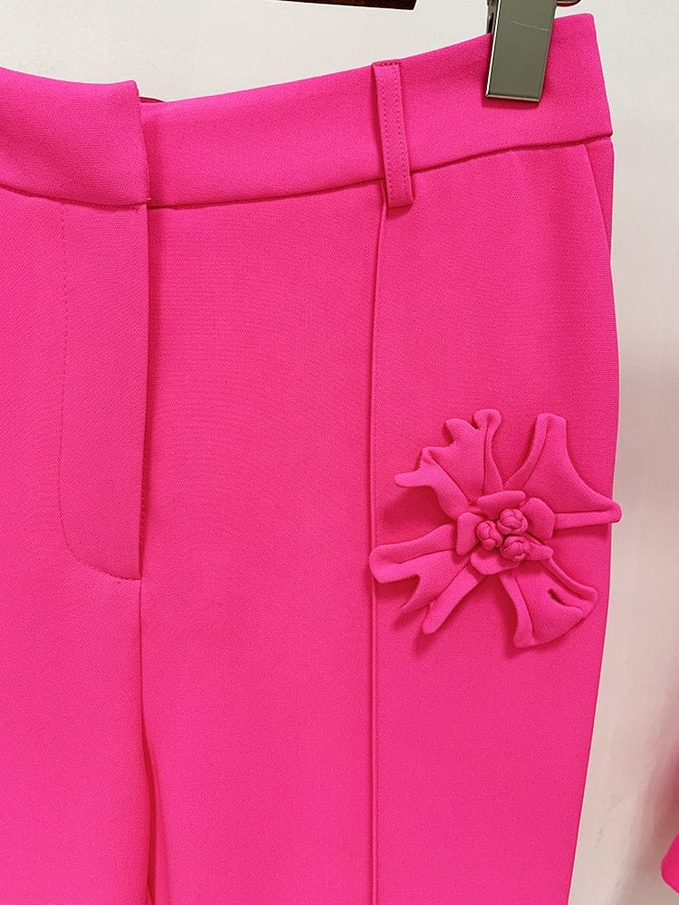 OUDINA Hot Sale New Fashion Three-dimensional Flower Decoration Trousers Ladies Coat Pant Suits Office Pants For Ladies