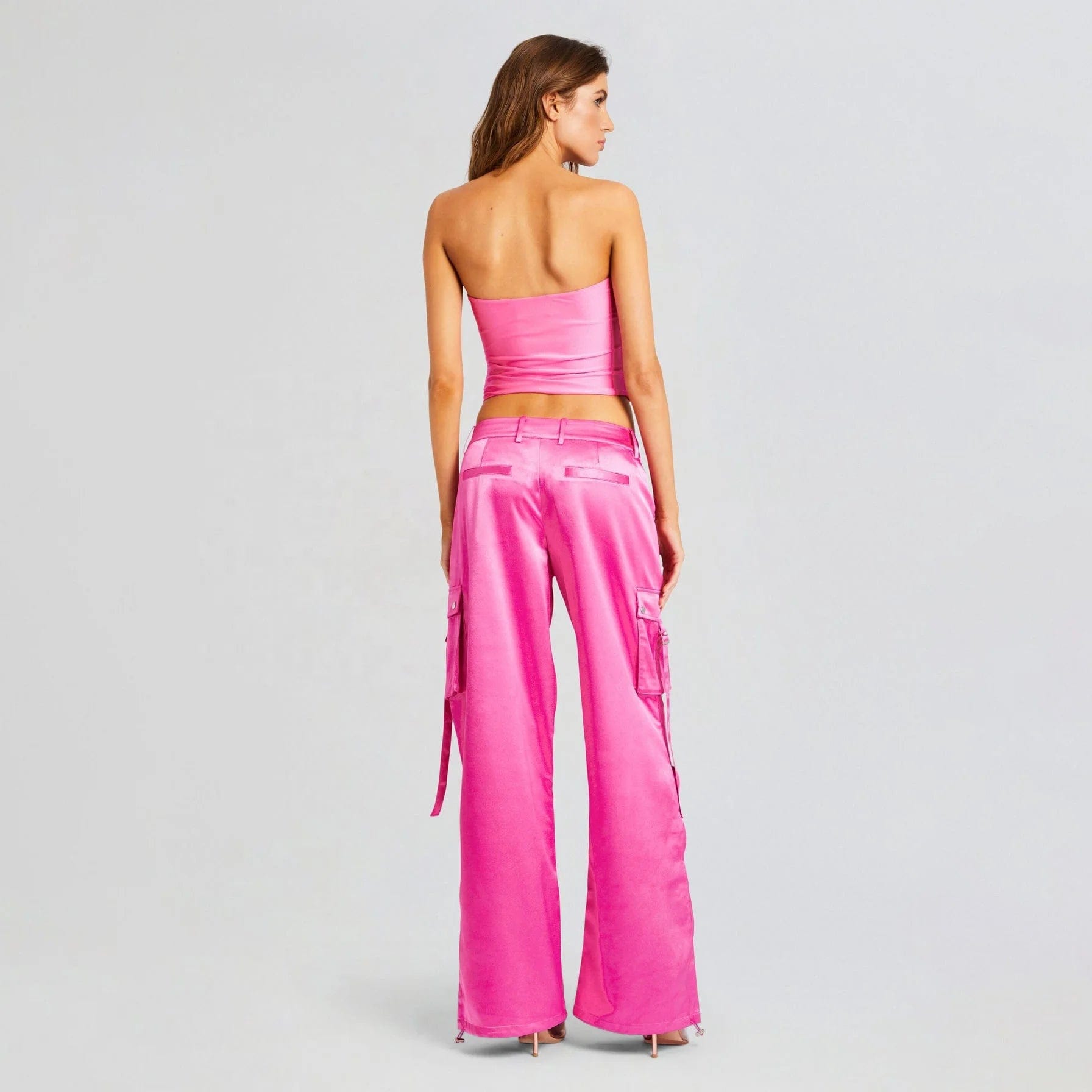 OUDINA Hot Sale Style Pleated Low Waist Pants For Ladies Overall Pocket Splicing Straight Trousers For Women