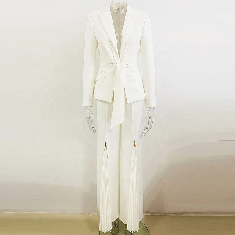 OUDINA Hotselling Wholesale Pleated Zipper Trousers Tie-up Suit Tuxedo Blazers Two Piece Sets Women's Suits Blazer