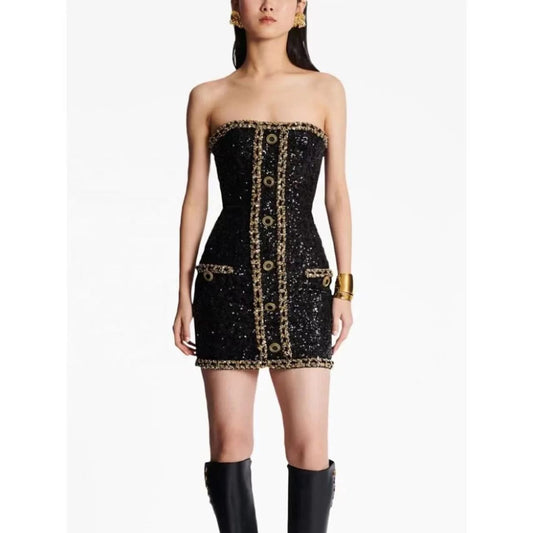 OUDINA In Stock New Style Star Sequin Party Fashion Heavy Industry Chain Tube Top Dress Women