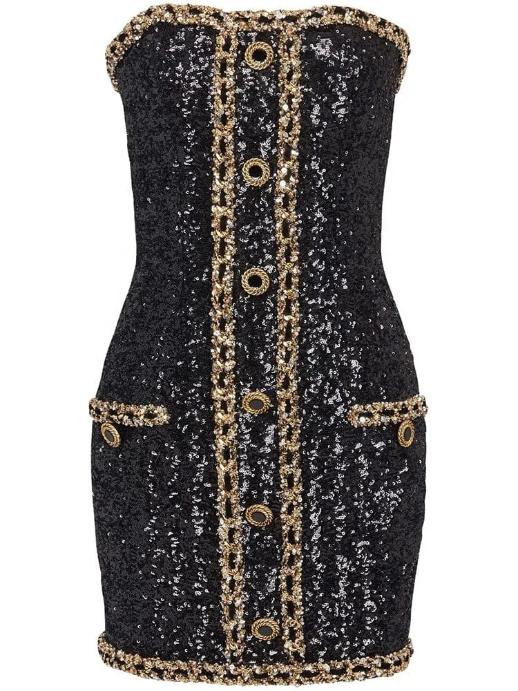 OUDINA In Stock New Style Star Sequin Party Fashion Heavy Industry Chain Tube Top Dress Women