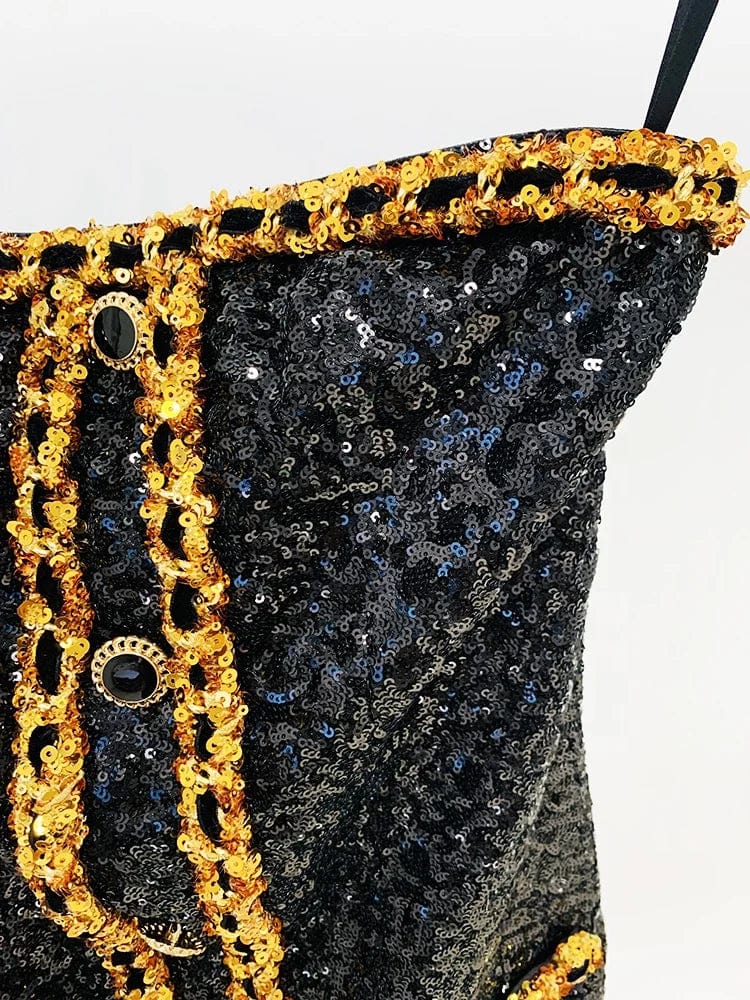 OUDINA In Stock New Style Star Sequin Party Fashion Heavy Industry Chain Tube Top Dress Women