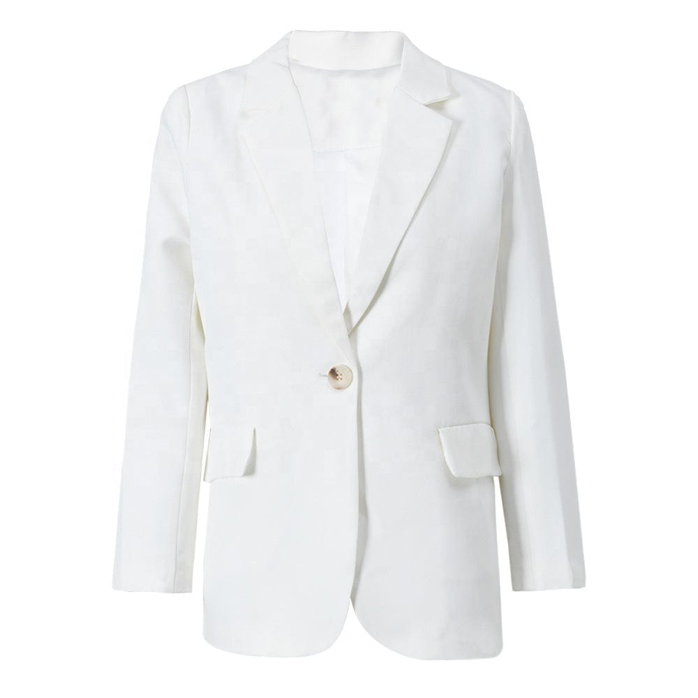 OUDINA Korean Fashion Casual Back Split One Button White Women's Jacket Ladies Blazer