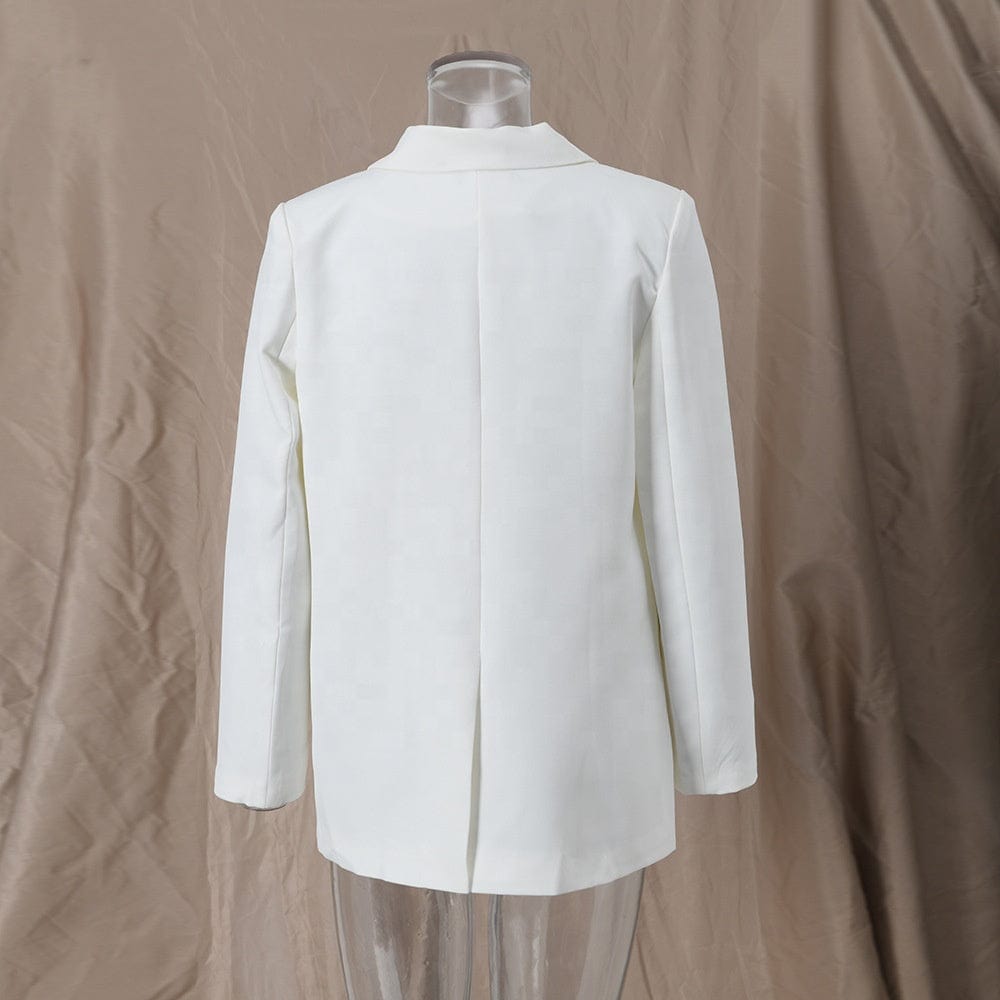 OUDINA Korean Fashion Casual Back Split One Button White Women's Jacket Ladies Blazer