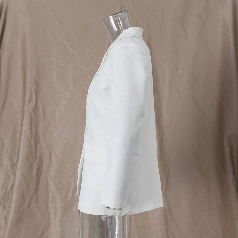 OUDINA Korean Fashion Casual Back Split One Button White Women's Jacket Ladies Blazer