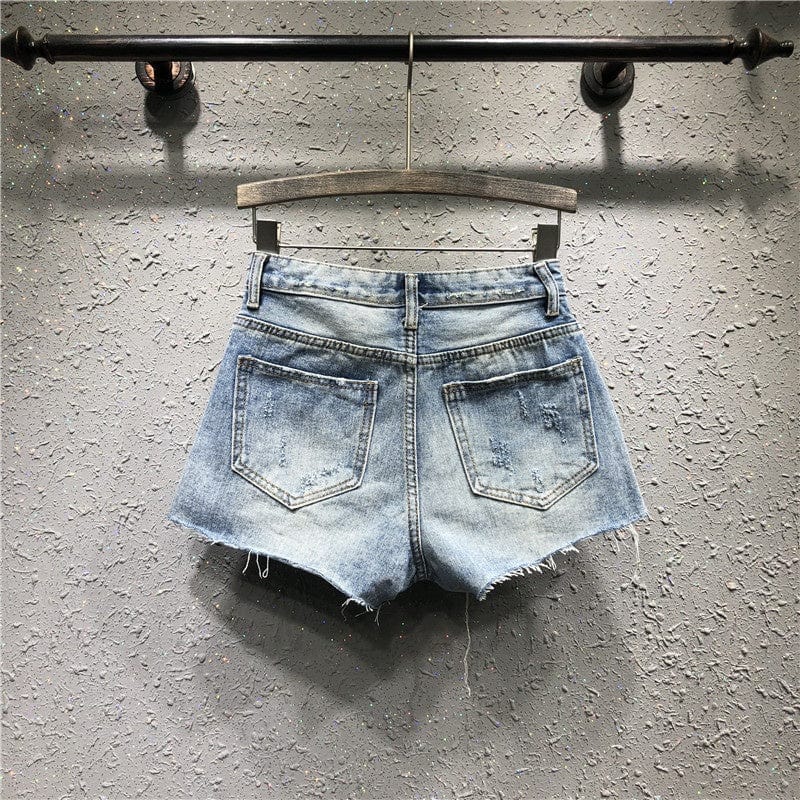 OUDINA Korean Ripped Denim Shorts For Women Bale Casual Slim Hot Pants Women Hole Denim Shorts