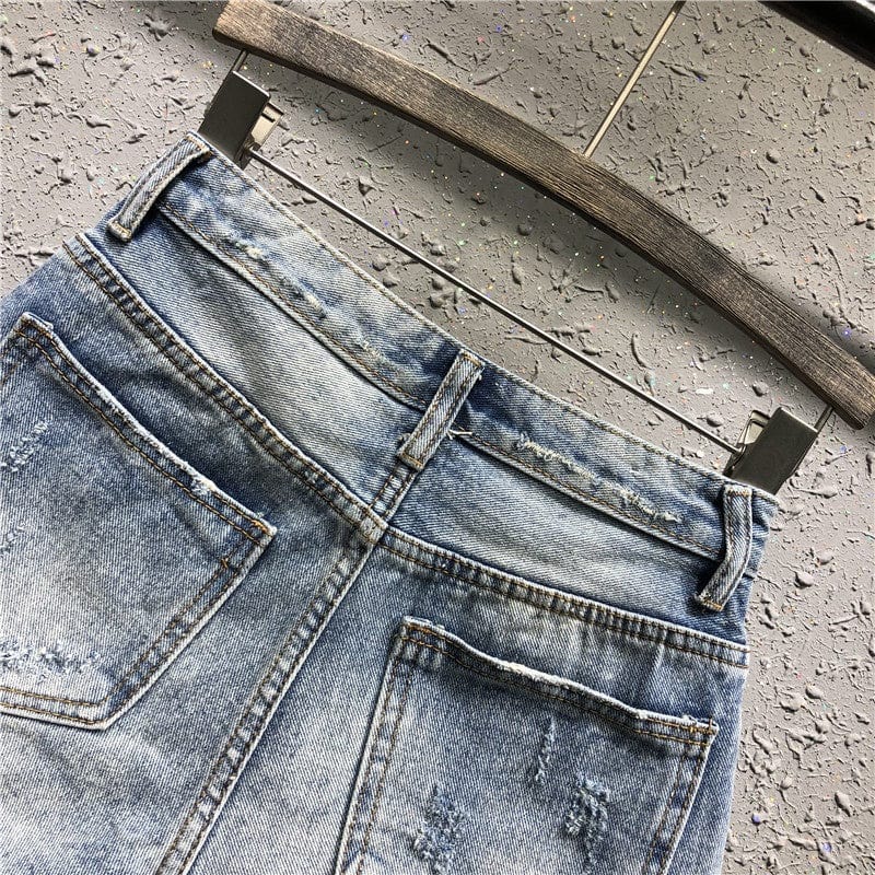 OUDINA Korean Ripped Denim Shorts For Women Bale Casual Slim Hot Pants Women Hole Denim Shorts