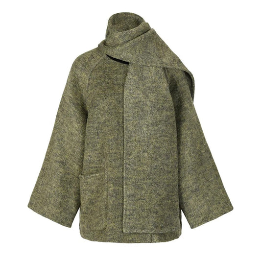 OUDINA Korean Style Double-sided Woolen Coats For Women Spring New Style Detachable Scarf Collar Loose Casual Coat