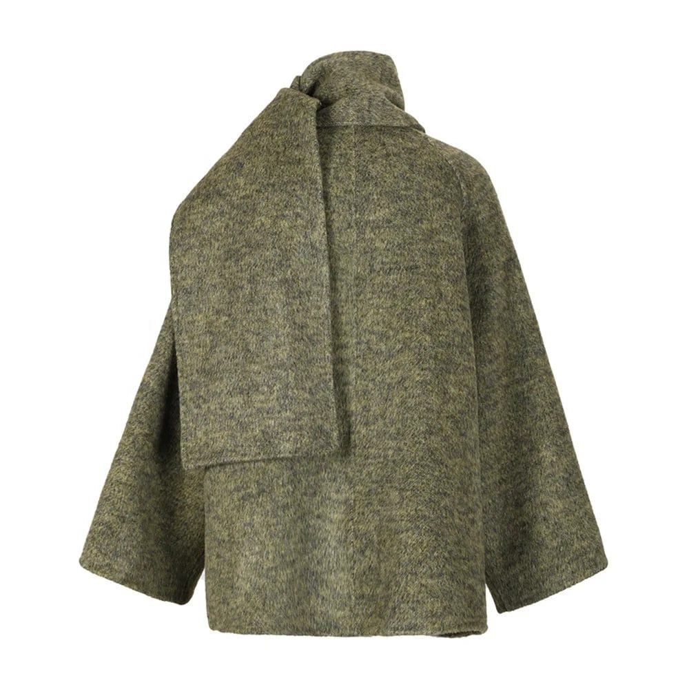 OUDINA Korean Style Double-sided Woolen Coats For Women Spring New Style Detachable Scarf Collar Loose Casual Coat