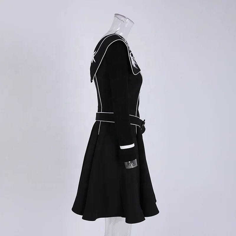 OUDINA National Style Retro Heavy Industry Flower Embroidery Waist Dress Square Neck Design Ruffle Dresses Women