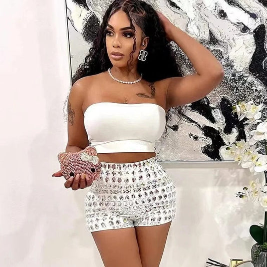 OUDINA New Arrivals Diamond Women's Rhinestones Shiny Party Hot Shorts Party Sequin Biker Women Shorts