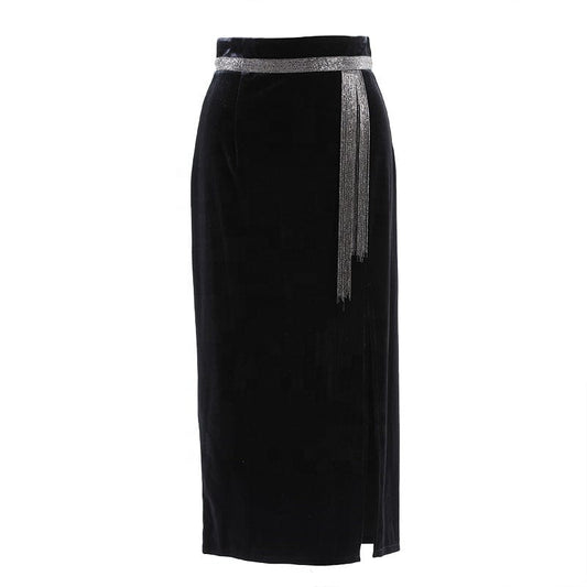 OUDINA New Arrivals Velvet Vintage Casual midi Long Pencil Women Office Skirts For Ladies Vintage Skirt