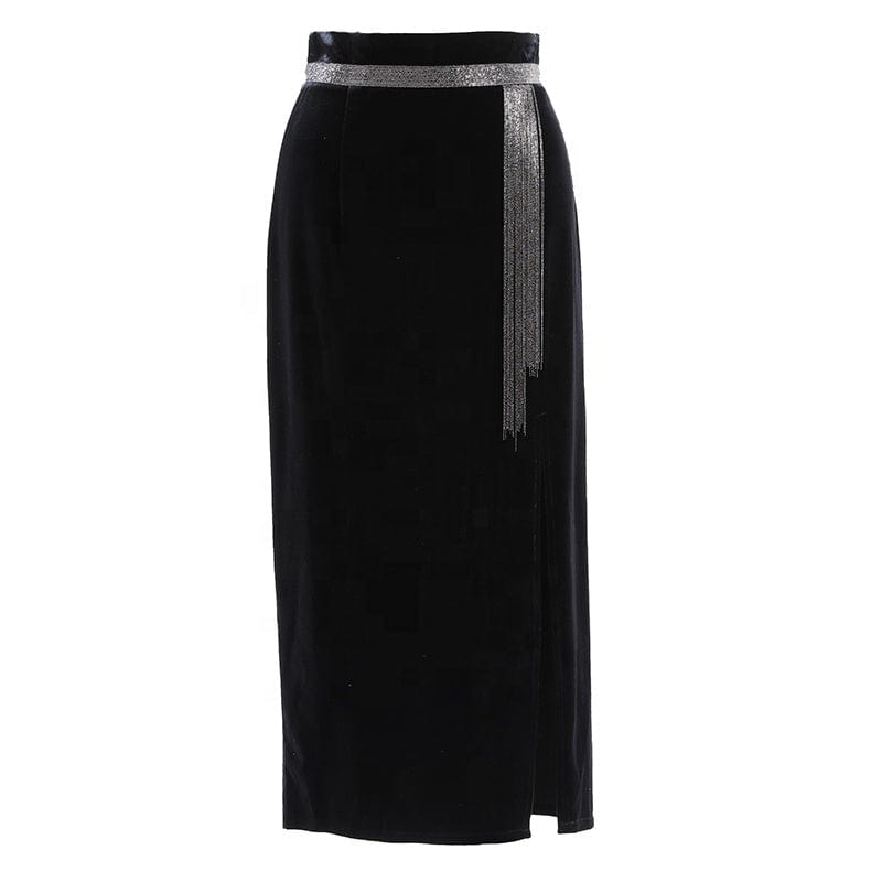 OUDINA New Arrivals Velvet Vintage Casual midi Long Pencil Women Office Skirts For Ladies Vintage Skirt