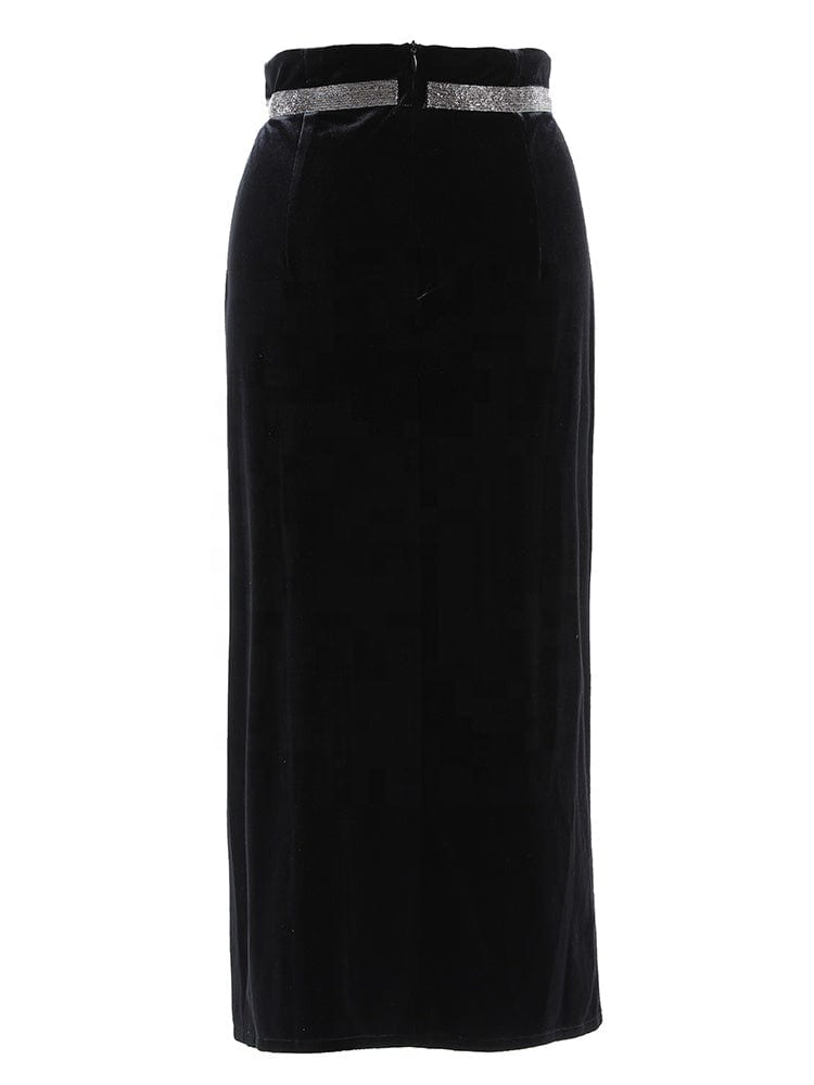 OUDINA New Arrivals Velvet Vintage Casual midi Long Pencil Women Office Skirts For Ladies Vintage Skirt