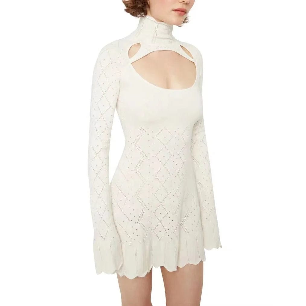 OUDINA New Autumn Slim Hot Girl Knitted Bodycon Hollow Dress Feminine A-Line Knitted Winter Dresses Women