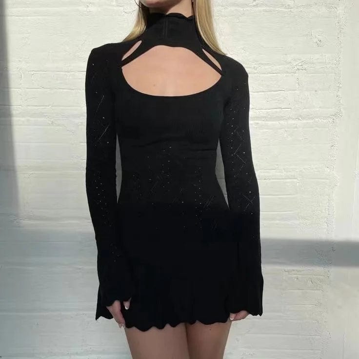 OUDINA New Autumn Slim Hot Girl Knitted Bodycon Hollow Dress Feminine A-Line Knitted Winter Dresses Women