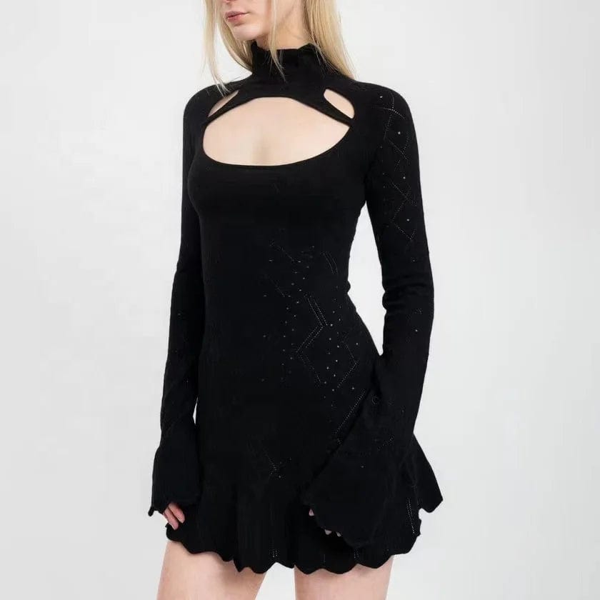 OUDINA New Autumn Slim Hot Girl Knitted Bodycon Hollow Dress Feminine A-Line Knitted Winter Dresses Women