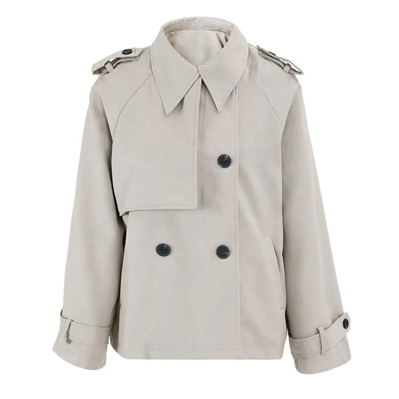 OUDINA New British Style Short Trench Coat Lapel Design Double Breasted Casual Ladies Jackets And Coats