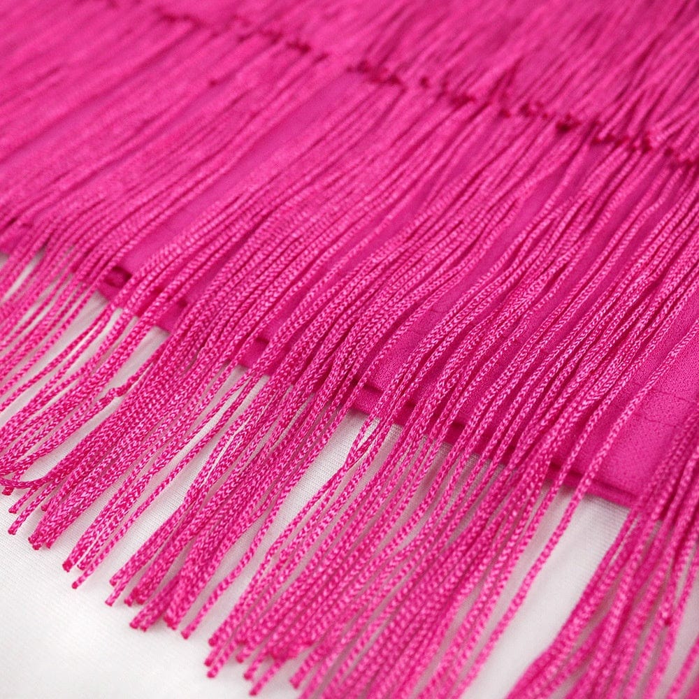 OUDINA New Fall Lotus Leaf Sleeve High Waist Fringed Tassel Bodycon Party Dress Elegant Women Evening Dresses