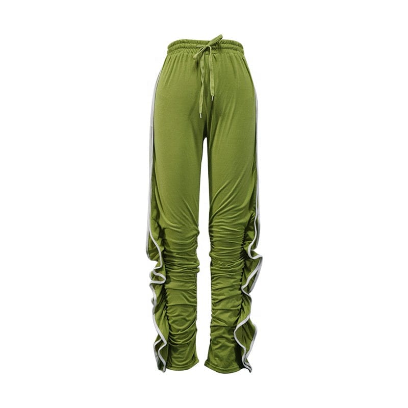 OUDINA New Fashion Casual Contrast Casual Color Elastic Irregular Sports Casual Sweat Joggers Women Stacked Pants