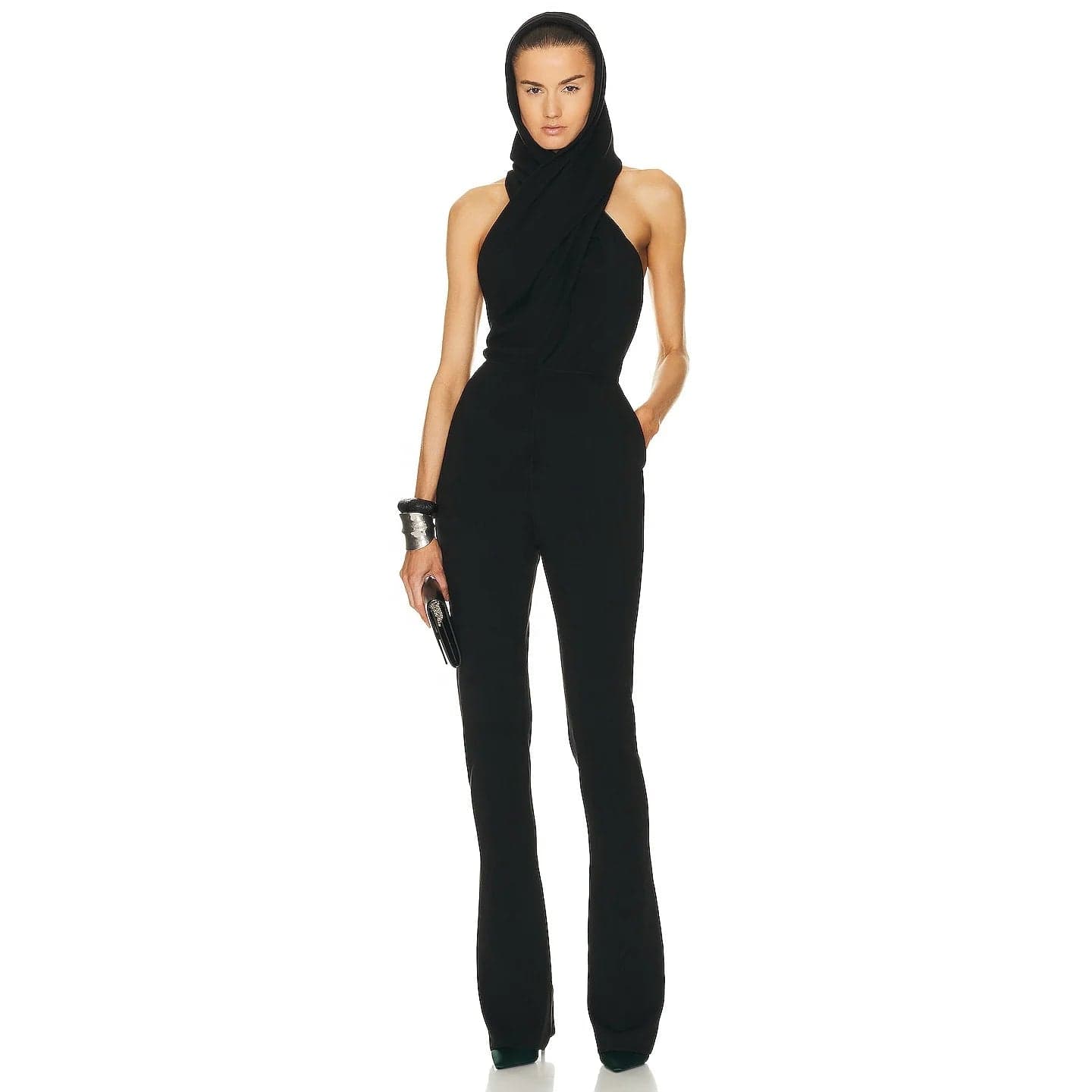 OUDINA New Fashion Clothes Black Backless Pocket Hoodie Rompers Women Jumpsuit Playsuits Women's Jumpsuits