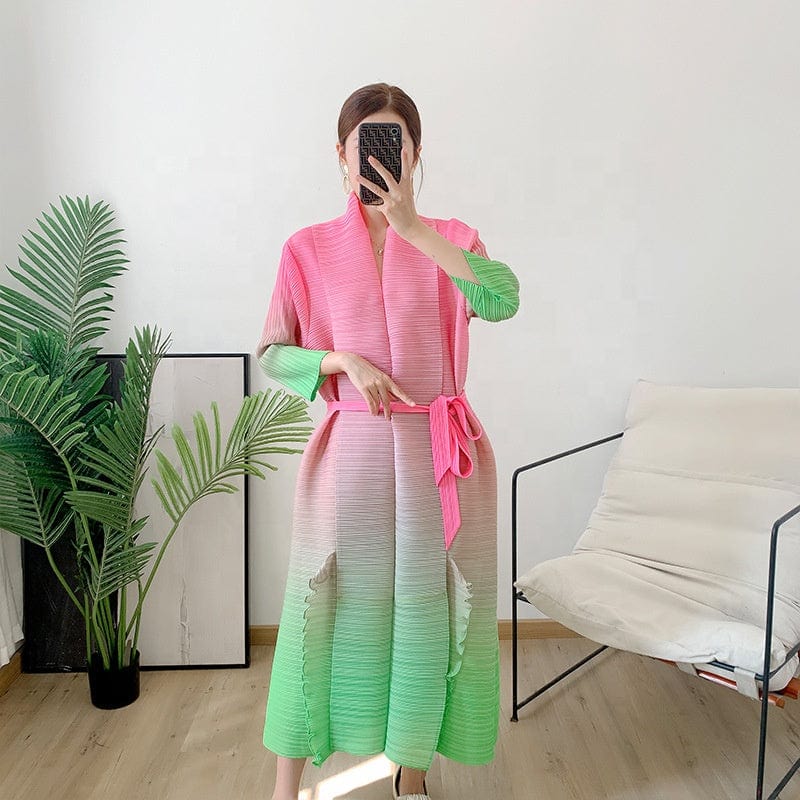 OUDINA New Fashion Loose Gradient Color Plus Size Long Casual Elegant Womans Dress Abaya Pleated For Dresses