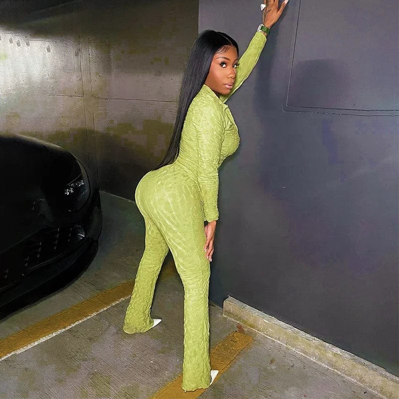 OUDINA New Fashion Pants Sets For Women Two Pieces Jacquard Tight Long Sleeve Top Trousers Casual Women Two Piece Set