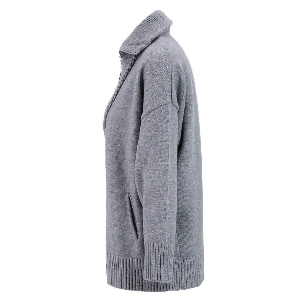 OUDINA New Fashion Personalized Knit Sweater Woman Lazy Style Loose-fitting Spring Double Zipper Design Ladies Sweaters