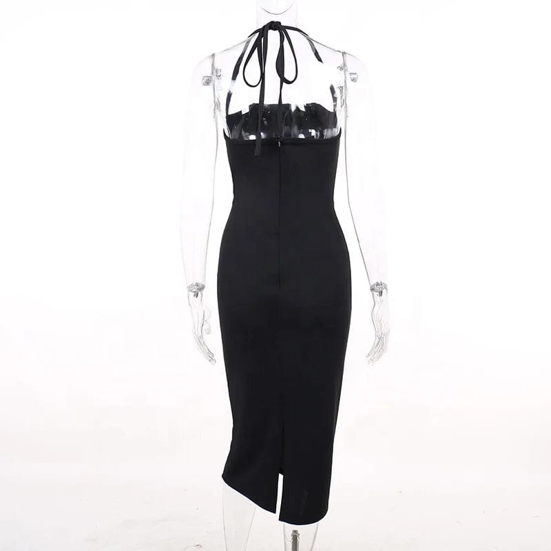 OUDINA New Fashion Slimming Halter Neck Elegant Women's Party Dress French Style Long Dresses For Ladies