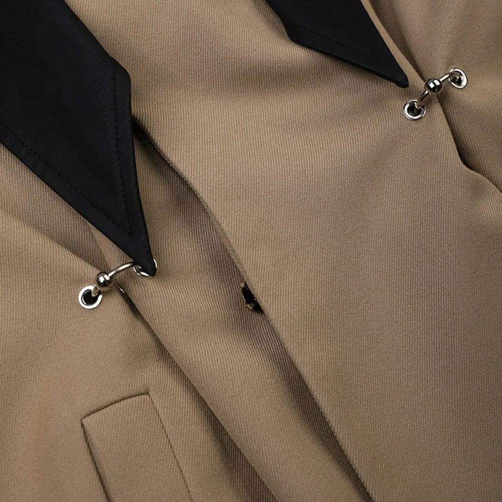 OUDINA New French Spliced Leather Two Piece Set Slimming Long Coat For Women Detachable Windbreaker Jacket