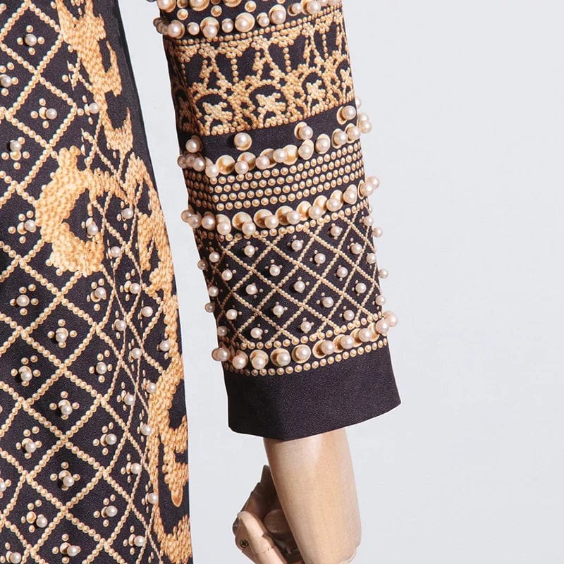 OUDINA New French Vintage Printed Bubble Beaded Design Dress For Women Long-sleeved Fashionable Short Evening Dresses