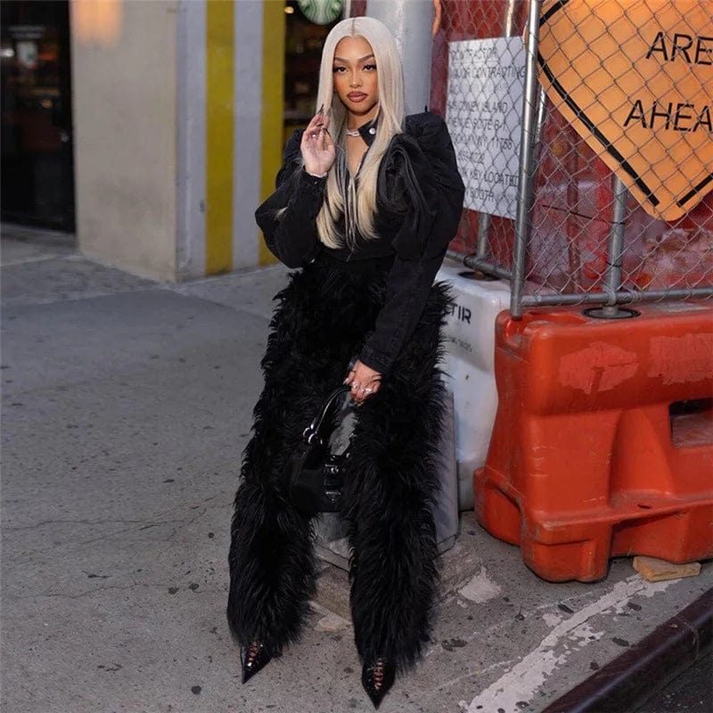 OUDINA New High-waisted Fur Pants Solid Color Women Loose Street Style Straight Long Casual Pants