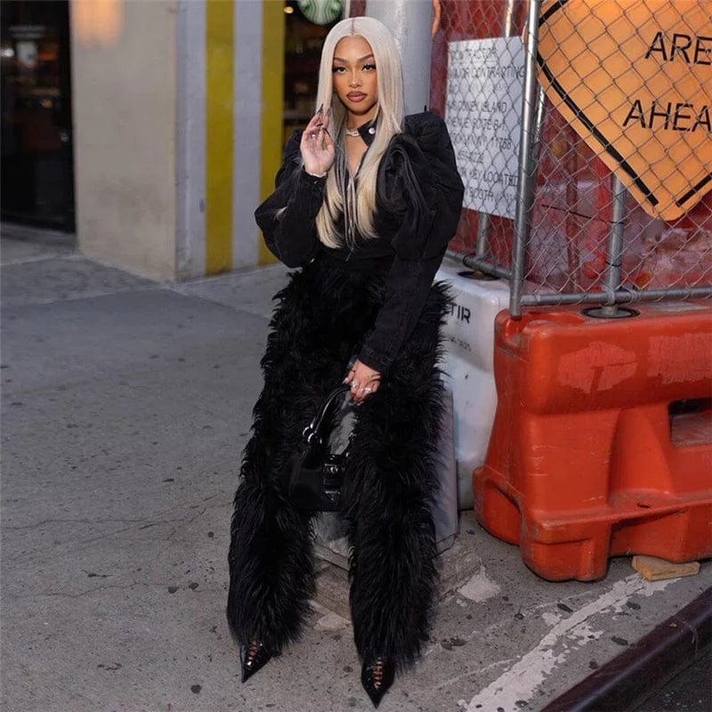 OUDINA New High-waisted Fur Pants Solid Color Women Loose Street Style Straight Long Casual Pants