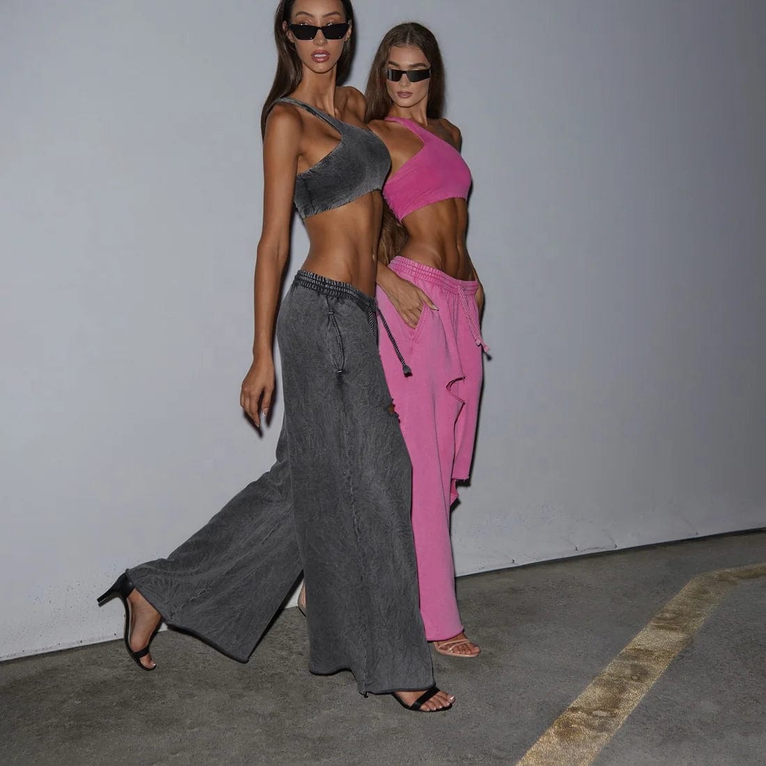 OUDINA New High-waisted Ladies Sweatpants Drawstring Wide Leg Loose Lazy Ripped Design Women's Casual Pants