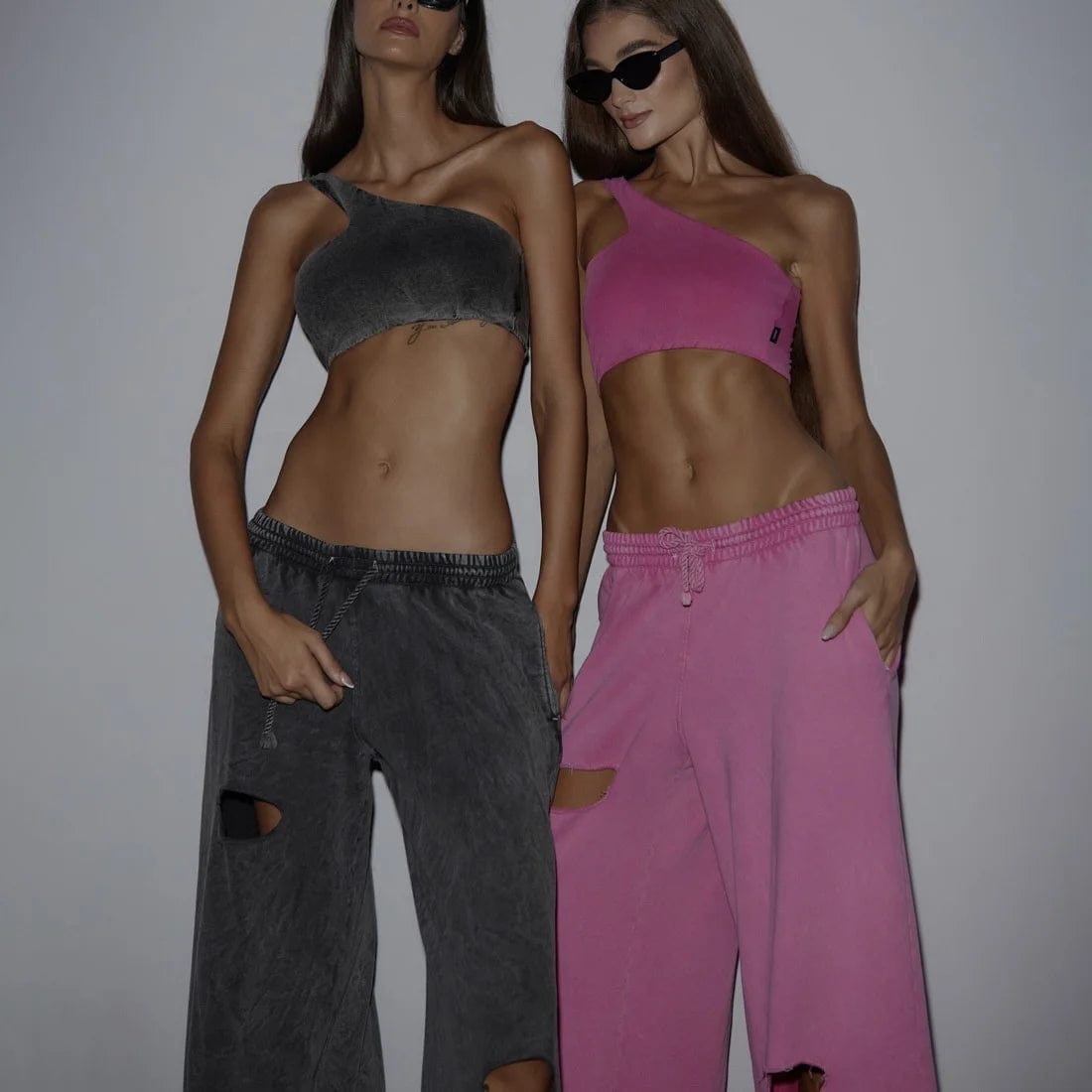 OUDINA New High-waisted Ladies Sweatpants Drawstring Wide Leg Loose Lazy Ripped Design Women's Casual Pants