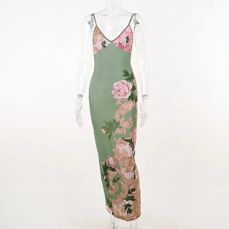 OUDINA New Holiday Style Slim Fit Dresses Fashion Printed Design Sleeveless Women's Long Dress