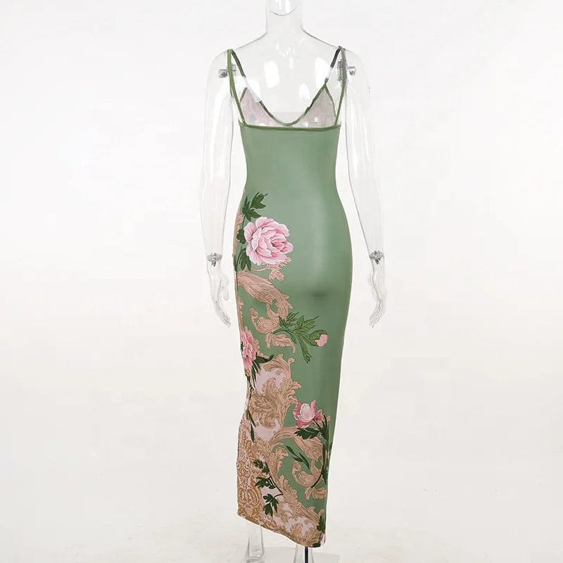 OUDINA New Holiday Style Slim Fit Dresses Fashion Printed Design Sleeveless Women's Long Dress