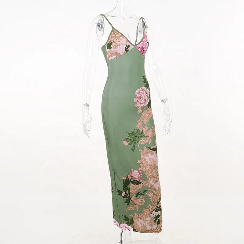 OUDINA New Holiday Style Slim Fit Dresses Fashion Printed Design Sleeveless Women's Long Dress