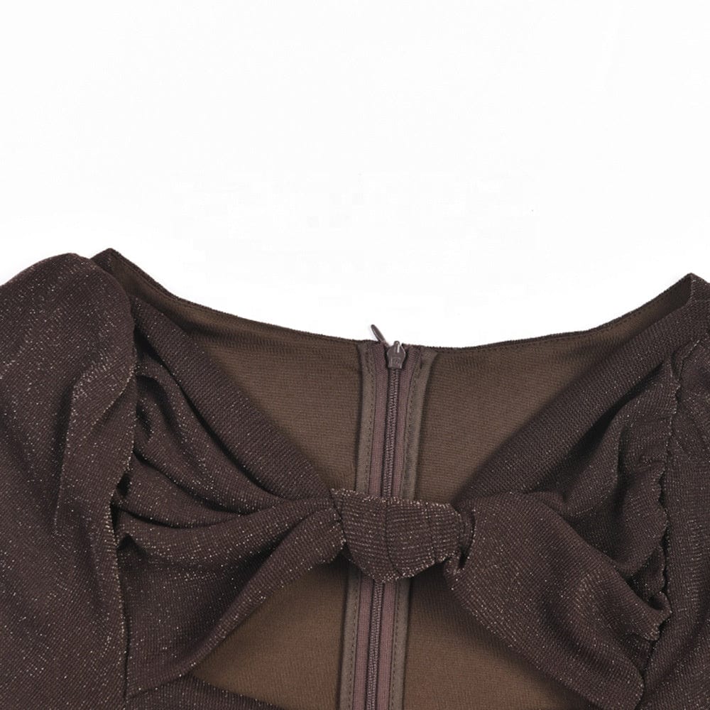 OUDINA New Hollow Stretch Lantern Sleeve Bright Silk Long Evening Dress Elegant Casual Dresses Women