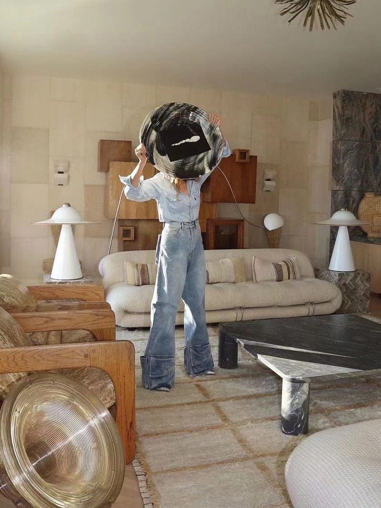 OUDINA New Multi-bag Vintage Straight Denim Mujer Trousers Women Pants Woman Wide Leg Cargo Jeans