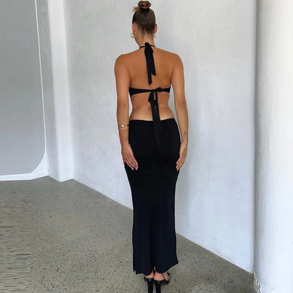 OUDINA New Product Beach Hanging Neck Halter Back Hollow Commuter Dress Summer Dresses Women Bodycon