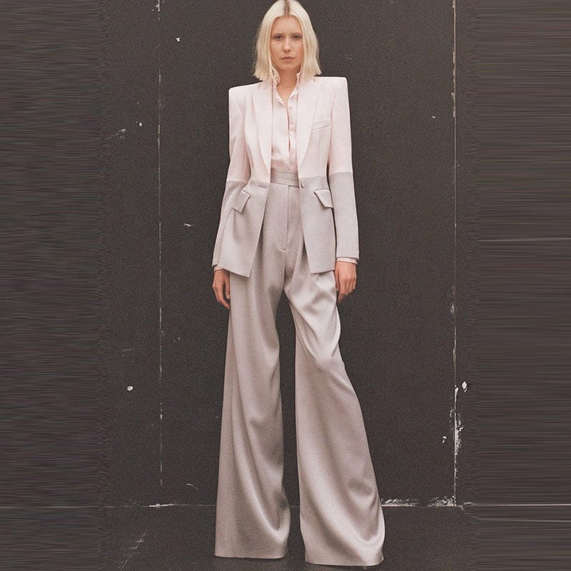 OUDINA New Professional Ladies Fashion Office Formal Suit One Button Flared Trousers Blazer Two Piece Suits Set For Women