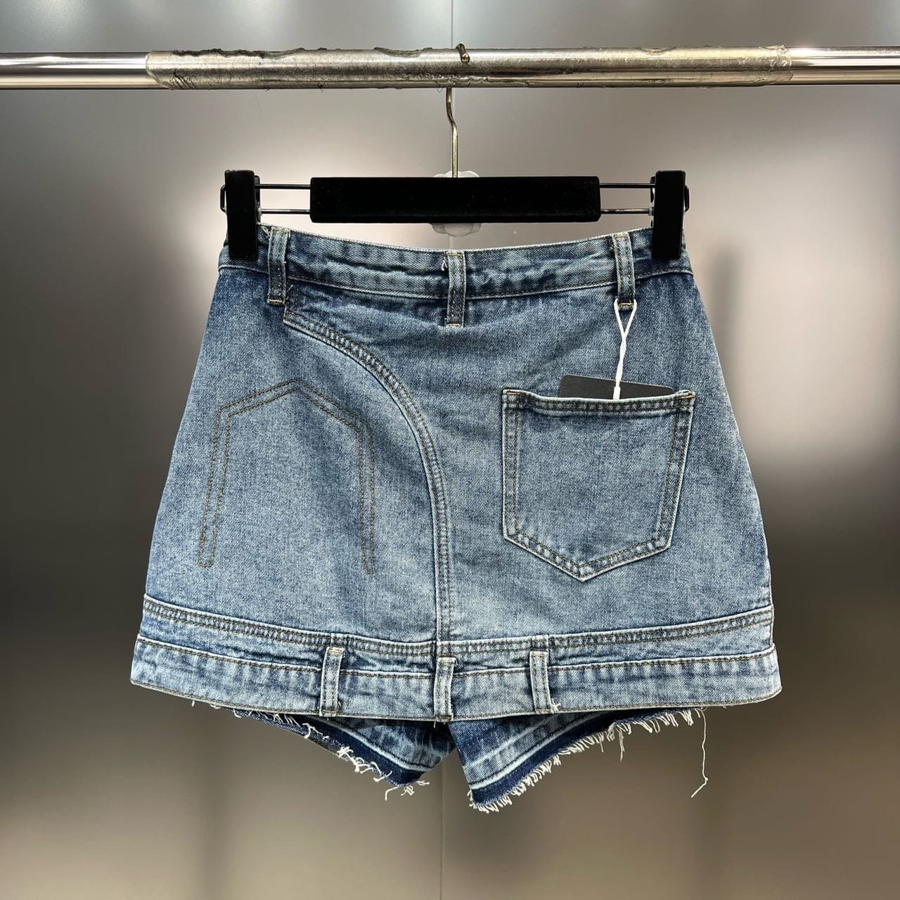 OUDINA New Stylish Unique Sexy Irregular Buttons Patchwork Wash Jean Skirts Shorts Denim Skirt For Women