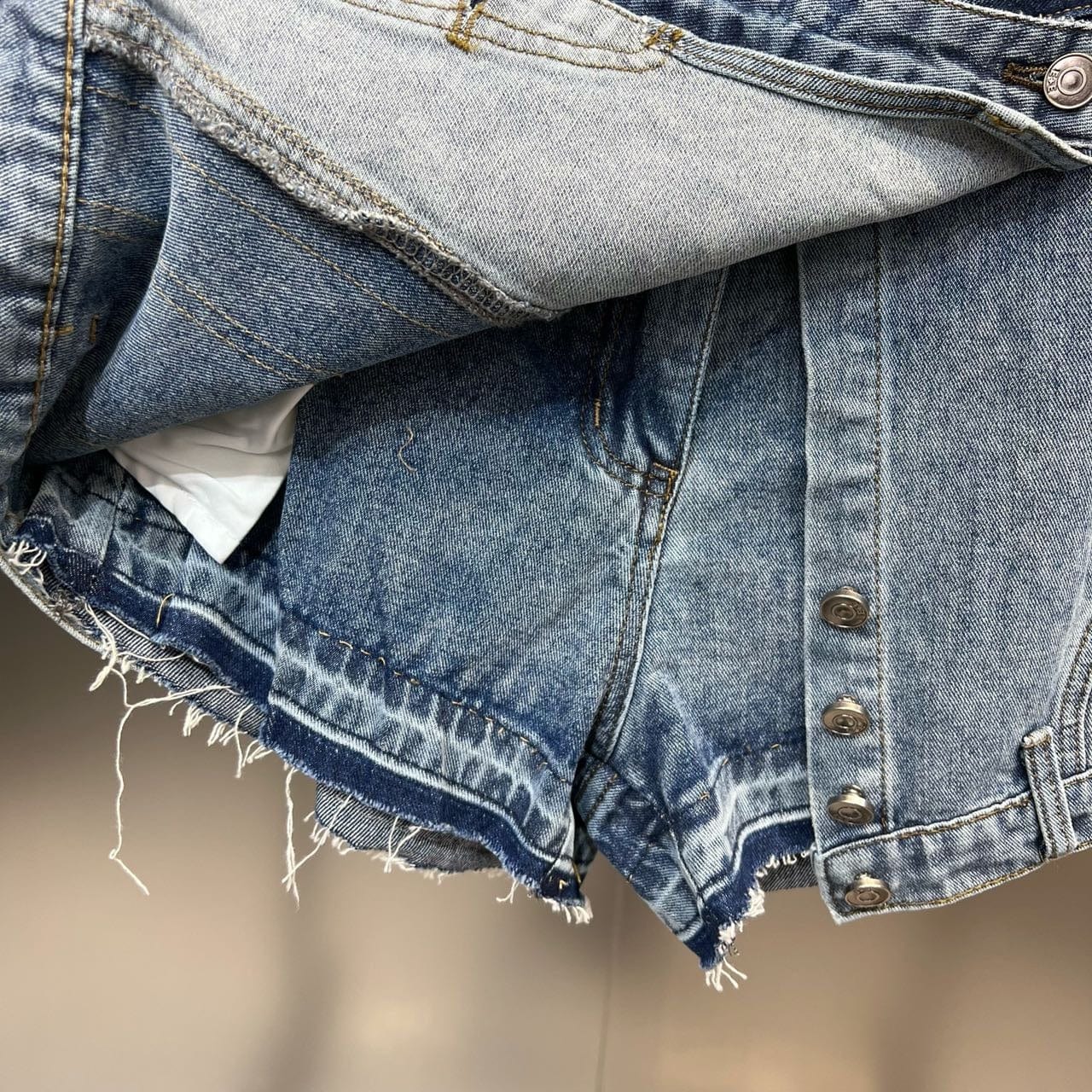 OUDINA New Stylish Unique Sexy Irregular Buttons Patchwork Wash Jean Skirts Shorts Denim Skirt For Women