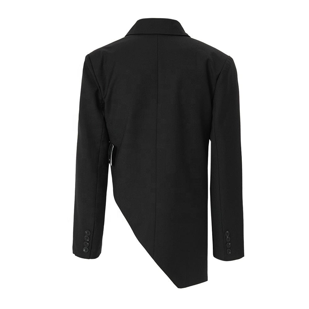 OUDINA New Trendy Contrast Color Black White Asymmetric Ladies Suit Jacket Blazer Woman